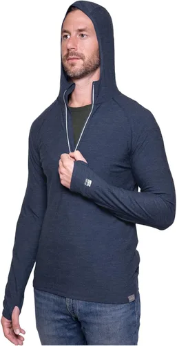 Vista 9 de MERIWOOL Sudadera con capucha para hombre, ligera, de lana merina, manga larga, térmica Verde militar