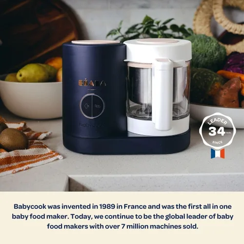 Vista 4 de BEABA Babycook Neo - Fabricante de alimentos para bebés Vidrio no tóxico y acero inoxidable Confiado por mamás famosas Procesador de alimentos