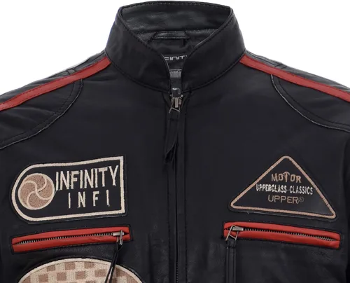 Vista 4 de Chaqueta de motociclista de cuero de napa negra Real Racing para hombre