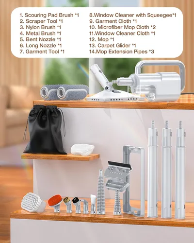 Vista 9 de LABIGO Trapeador de vapor 10 en 1 con limpiador de vapor de mano desmontable, tanque de 350ml, calentamiento en 10s, limpiador de vapor de 248°F
