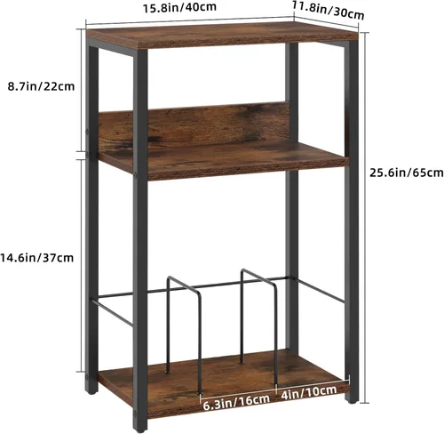 Vista 2 de Soporte para tocadiscos, mesa auxiliar de 3 niveles con almacenamiento de discos de vinilo, soporte para discos de vinilo de hasta 120 álbumes