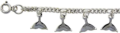 Vista 2 de Pulsera colgante de plata de ley con dije de cola de ballena para mujer, gotas de 0.472 in, se adapta a muñecas de 7 a 8 pulgadas, Metal