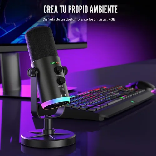Vista 7 de Micrófono dinámico, USB-C/XLR para grabación de podcasts, grabación de podcasts, juegos y juegos con luz RGB, botón de silencio, soporte