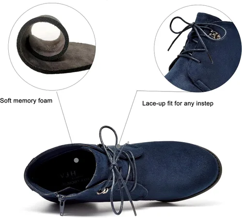 Vista 3 de VJH confort Botines para mujer, con cordones, punta redonda, cómodos, de tacón bajo, con cremallera lateral