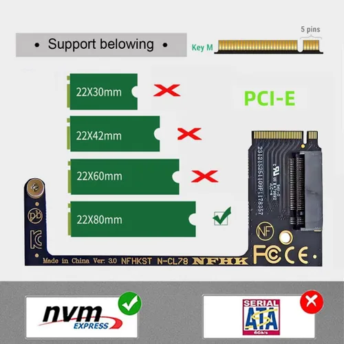 Vista 4 de chenyang MSI CLAW8AI/CLAW7 Gaming Internal M.2 NVME M-Key 2230 a 89.764 in SSD Card Upgrade Adaptador de extensión
