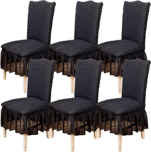 Vista 9 de Qubjus Juego de 2 fundas elásticas para sillas de comedor con falda, extraíbles y lavables, para sillas de cocina, juego de fundas protectoras
