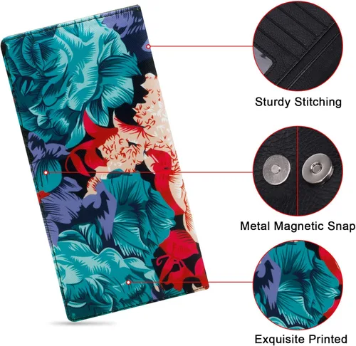 Vista 83 de HUA ANGEL Billetera ultra delgada para mujer, con bloqueo RFID, tarjetero de crédito, plegable, largo, hebilla magnética, billete para mujer, Owl