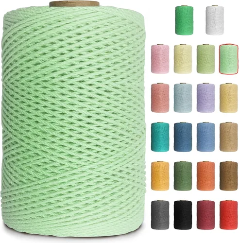 Vista 23 de Cuerda de macramé de colores de 0.039 in, cuerda de algodón de 656 pies, 3 hebras trenzadas, cuerda de algodón colorido para manualidades