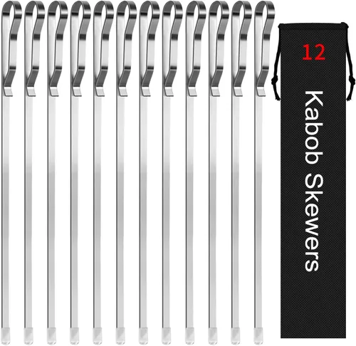 Vista 7 de Estante para brochetas de kebab - Estante de barbacoa de acero inoxidable compatible con brochetas de madera, redondas, metálicas, planas o de bambú