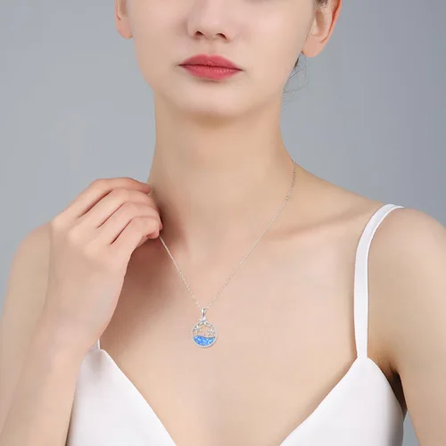 Vista 6 de Sea Ocean Necklace for Women Starfish Seashell Necklace Opal Crystal Pearl Shell Sterling Silver Ocean Jewelry Hawaiian Summer Jewelry