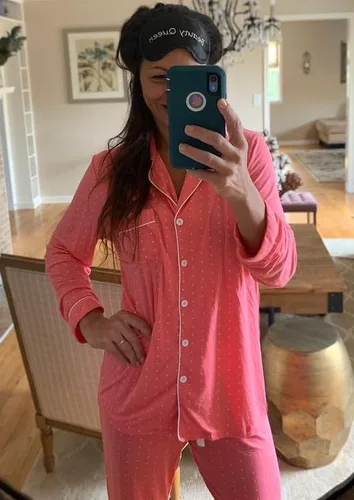 Vista 2 de Samring Pijamas de manga larga para mujer, conjunto de pijama con botones y suave, para descansar, tallas S-XXL