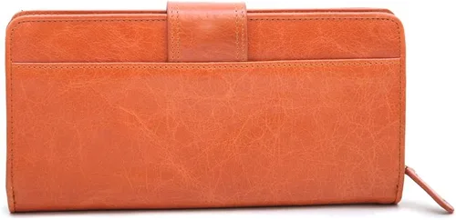 Vista 2 de Dasein Anais Gvani - Cartera doble de piel auténtica con hebilla dorada, E001 Naranja