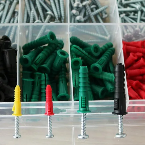 Vista 7 de T.K.Excellent Kit de anclajes y tornillos de plástico para paneles de yeso, juego de tornillos surtidos de anclajes acanalados, kit de anclaje