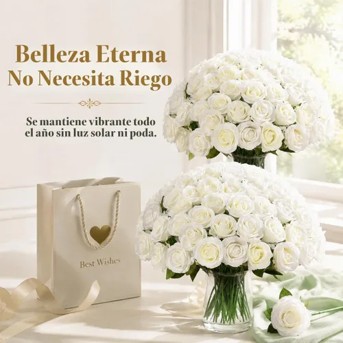 Vista 3 de [Usado] 50 flores artificiales de rosas blancas Beige