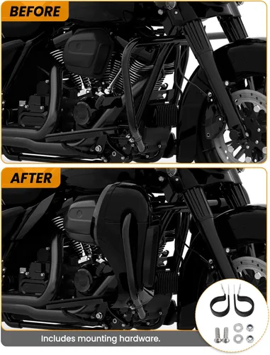 Vista 6 de XFMT Motorcycles Carenadura inferior ventilada en negro vívido para piernas con caja de altavoces y rejillas para Harley Touring enfriada por aire