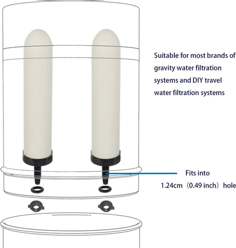 Vista 4 de HUINING 2 velas de filtro de cerámica de repuesto de 10 pulgadas con carbón activado para sistema de filtro de agua por gravedad de encimera, cubo