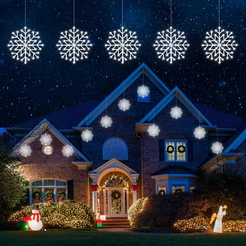 Vista 8 de Luces de Navidad Brightown estilo carámbano para exterior - Enchufe de 3.2 m, 5 gotas, 240 LED, luz de ventana con forma de copo de nieve con 8