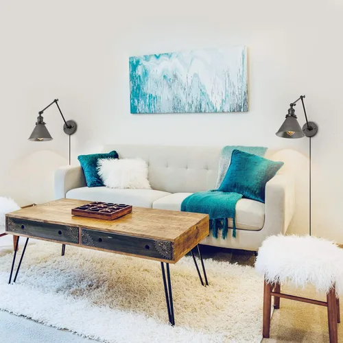 Vista 6 de LNC Lámpara de pared con brazo oscilante, moderna lámpara de pared enchufable, ajustable, estilo granja, plata envejecida cepillada (paquete de 2)