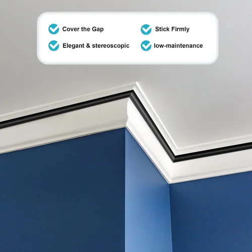Vista 6 de Moldura flexible de un cuarto de redondeo autoadhesivo, ribete impermeable de 16.5 pies para bordes de pared y techo, armarios y encimeras (negro)