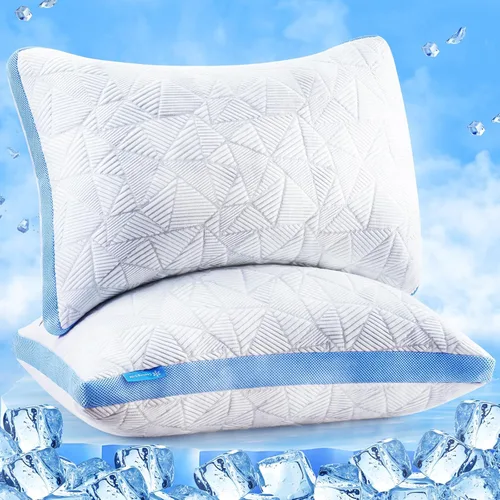 Vista 8 de BETU Almohada refrescante estándar, almohada de espuma viscoelástica triturada fresca para durmientes calientes, almohadas ajustables firmes