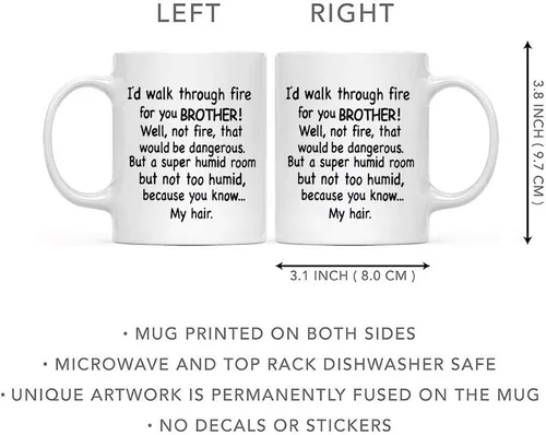 Vista 2 de DQG CVT Funny Brother Gifts - Taza de café con texto en inglés "I'd Walk Through Fire For You", taza familiar única, perfecta para cumpleaños