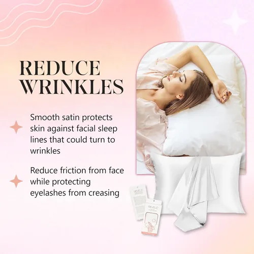 Vista 5 de Revele - Funda de almohada de satén para cabello y piel, incluye una funda de almohada tamaño King con cierre de sobre, color blanco