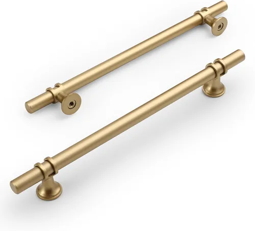 Vista 24 de Amerdeco ZH0050 - Paquete de 10 pomos de bronce champán para gabinetes, barra en T de 2 pulgadas, manijas de gabinete de cocina, manijas