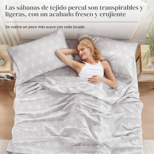 Vista 3 de Comfort Spaces Sábanas de percal 100% algodón, tamaño individual XL, 3 Adelia Gris