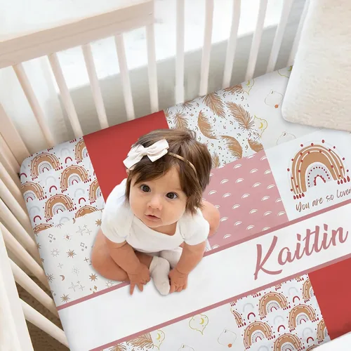 Vista 2 de Juego de ropa de cama personalizado para cuna de bebé para niñas, juego de ropa de cama personalizada para cuna con nombre, ropa de cama colorida