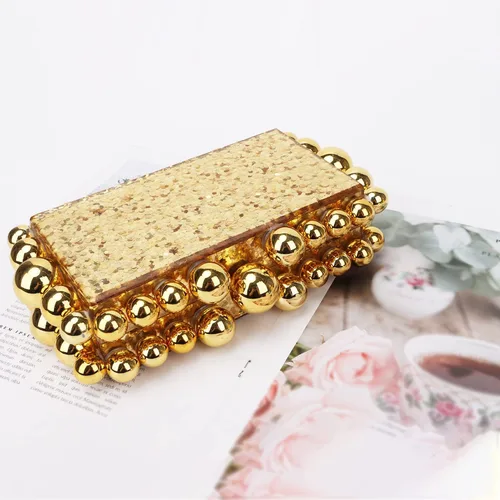 Vista 7 de Fecialy Acrylic Clutch Purse for Women Marble Handbags Pearl Evening Clutch Bag Beads Square Cross Body Bag for Wedding Party