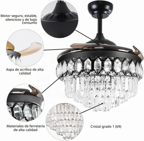 Vista 4 de Ventilador de techo de cristal de 42 pulgadas con cuchillas Negro-2