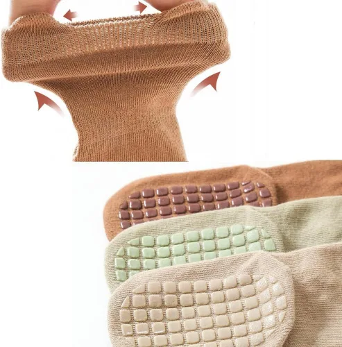 Vista 5 de Exegawe Calcetines antideslizantes para niños pequeños, bonitos calcetines de bebé con puños de cuello redondo, 5 pares