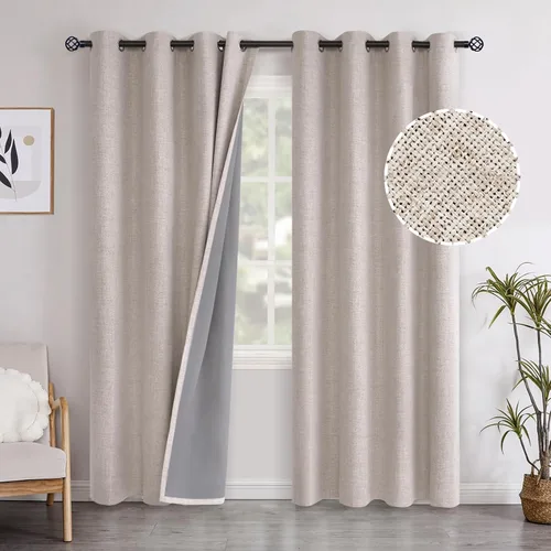 Vista 16 de YoungsTex - Cortinas opacas de lino para dormitorio, oscurecimiento de la habitación, cortinas con textura de lino, paneles con aislamiento térmico