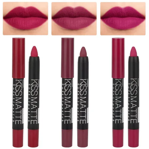 Vista 30 de evpct 3 piezas de lápiz crayón delineador de labios mate metálico rosa natural ligera y lápiz labial Set de larga duración impermeable que coincide