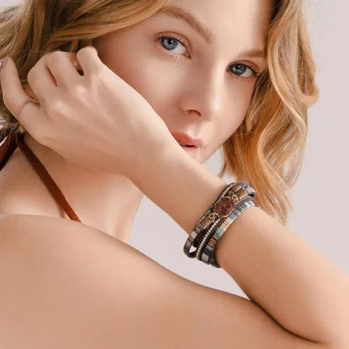 Vista 253 de FANCY SHINY - Pulsera de cuero estilo bohemio, pulsera de cuentas de cristal con cierre magnético, regalos de joyería para mujer