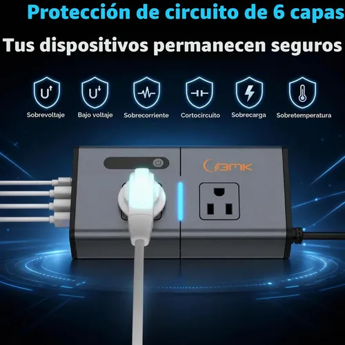 Vista 5 de BMK 200W Inversor de corriente para automóvil Nuevo adaptador de toma de corriente con USB DC 12V a 110V, cargador de automóvil con USB 1.2A y 2.4A