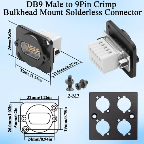 Vista 6 de QIANRENON DB9 Conector sin soldadura Conector compacto DB9 macho a 9 pines Terminal de crimpado Adaptador serie D-SUB 9Pin Cableado Enchufe