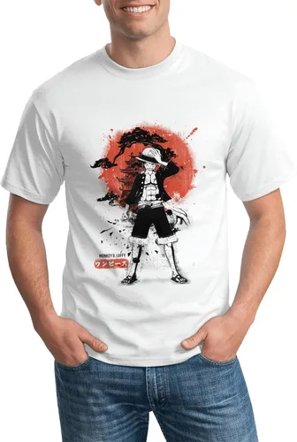 Vista 2 de Camiseta de anime de una pieza ligera para hombre, color blanco (Luffy Roronoa Zoro)