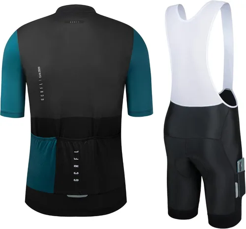 Vista 2 de Conjunto de camiseta de ciclismo para hombre, kit de ciclismo con bolsillo trasero con cremallera, pantalones cortos con bolsillos Race Fit