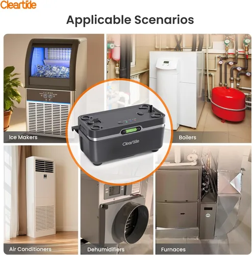 Vista 8 de Bomba de condensado HVAC, ultra silenciosa de 25 dB, 1/30 HP 144 GPH, 100-240 V, bomba automática de eliminación de condensado con interruptor
