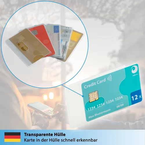 Vista 9 de valonic Fundas para tarjetas de crédito - Paquete de 12 - Fundas de plástico transparente resistentes - Fundas protectoras