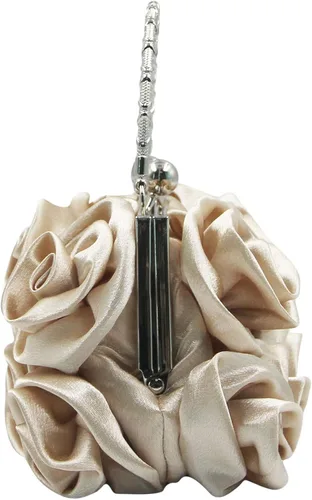 Vista 4 de RARITYUS Bolso de noche para mujer con forma de rosa de satén sedoso con elegante asa de metal para fiesta, boda