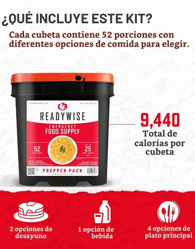 Vista 4 de ReadyWise Prepper Pack Cubo – 52 porciones de suministro de alimentos de emergencia, kit de supervivencia, comidas con proteínas, alimentos