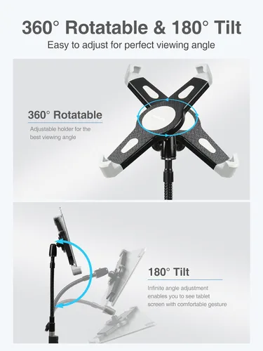 Vista 5 de elitehood Soporte de piso para iPad Pro, trípode de cuello de cisne de 70 pulgadas para iPad Pro 12.9 13 pulgadas, Air 13 11, soporte de trípode