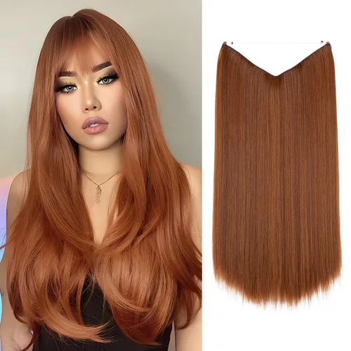 Vista 22 de SARLA Extensiones de cabello con alambre invisible de reflejos cortos rectas postizos sintéticos diadema transparente ajustable para mujeres 14