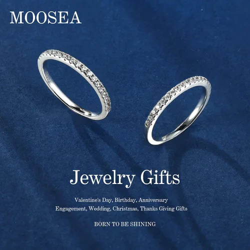 Vista 5 de MOOSEA Alianza de boda de moissanita de media eternidad para mujer, 0.2-0.3 quilates de color D, claridad VVS1, anillos apilables finos de diamantes
