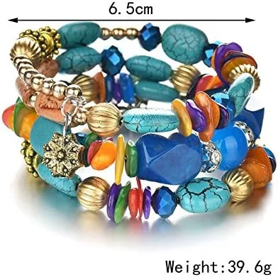 Vista 3 de QIAN0813 Pulseras bohemias de cuentas de ágata irregulares multicapa para mujer, pulseras vintage de piedra de jade para hombre, pulseras de yoga