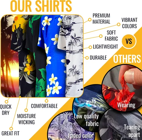 Vista 5 de Favant Camisas hawaianas Camisa de playa hawaiana cómoda de hibisco para hombres. Camisas hawaianas ligeras para hombre que se secan rápidamente