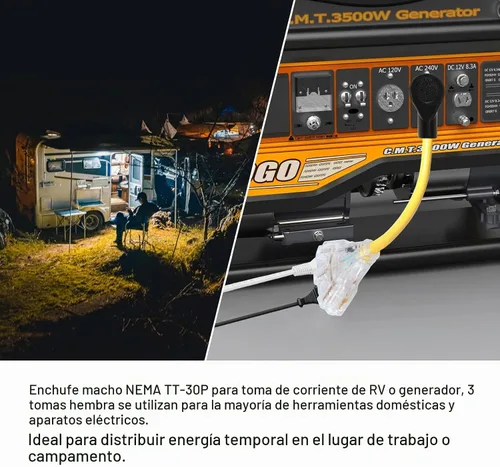Vista 7 de Adaptador de distribución RV de 30 amperios a 110 V, 20 amperios, NEMA TT