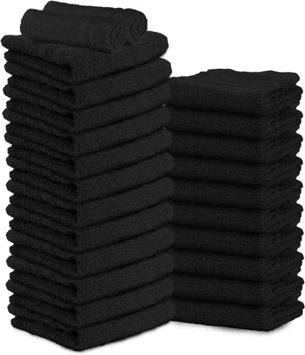 Vista 13 de Toallas de salón – Paquete de 50 toallas de mano negras 100% algodón Toalla de spa – 16x27 pulgadas Altamente absorbable Toallas faciales